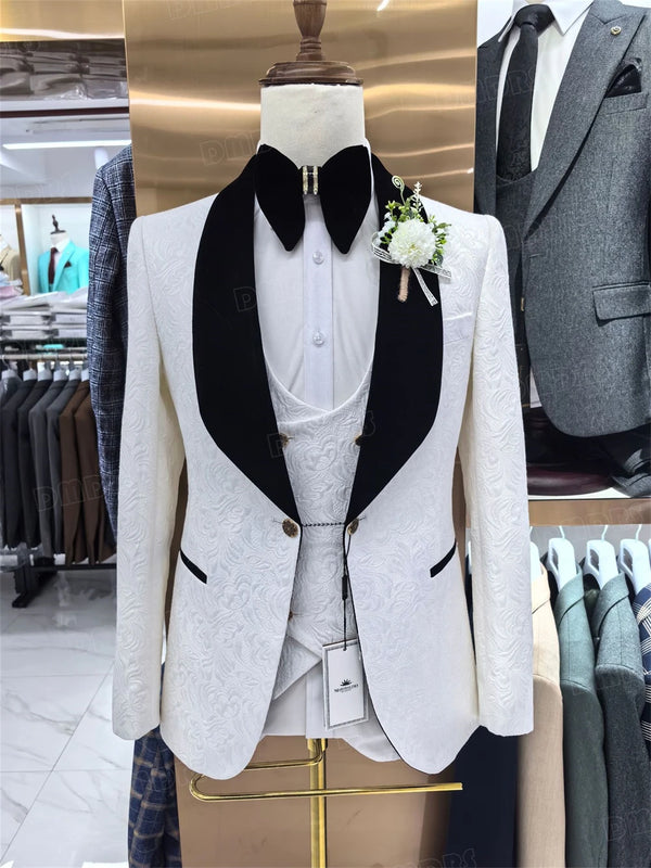 Elegant Paisley Design Men's Formal Suit Set - 3 Piece Blazer, Vest, and Pants for Weddings, Engagements, and Office Wear